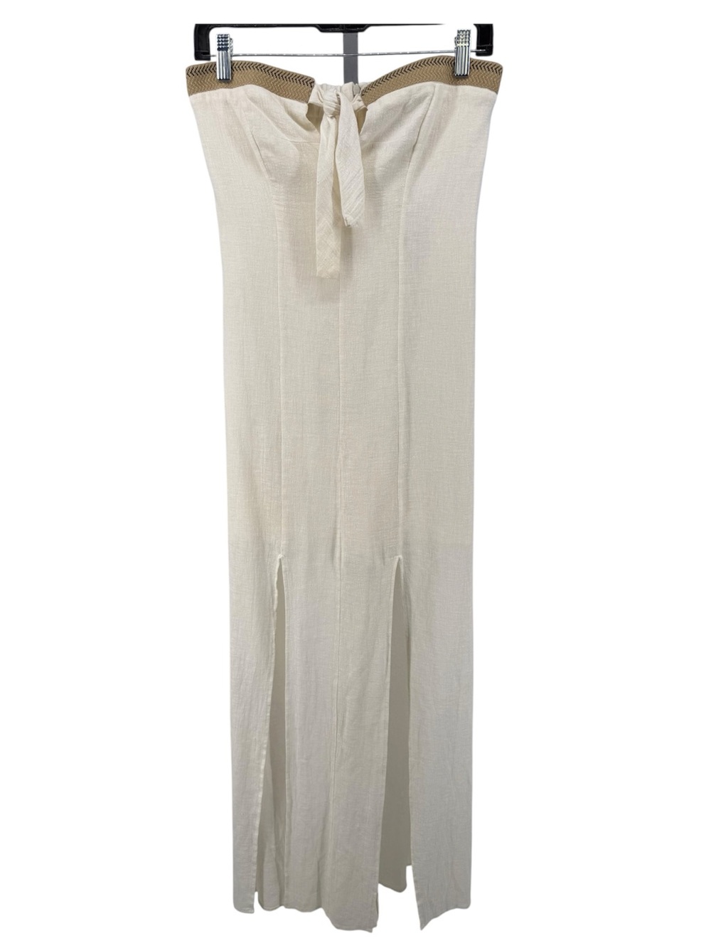 Strapless Cream Maxi Dress with Tie-Front and Double Slits